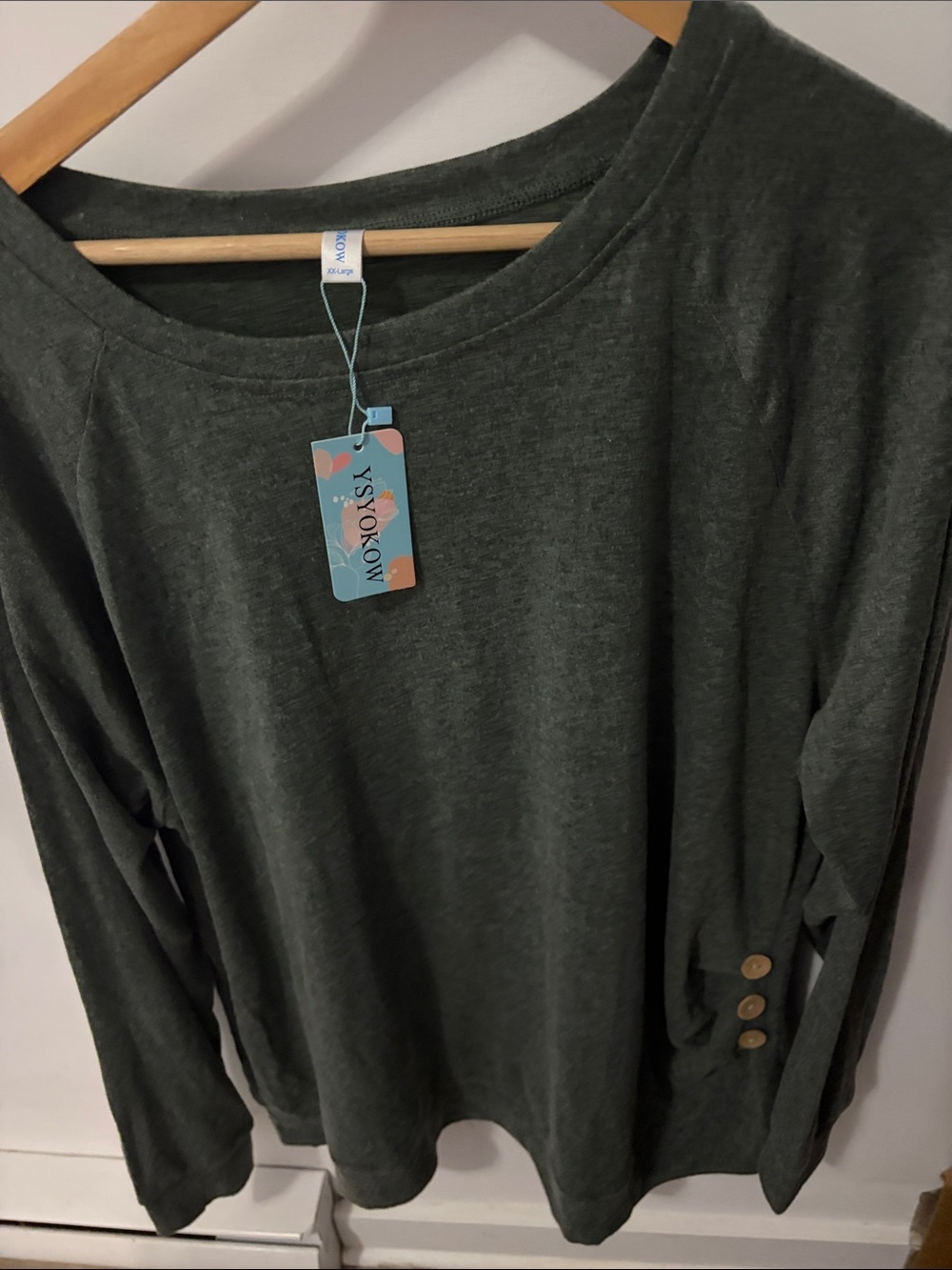 Olive Green Long Sleeve Crewneck Top